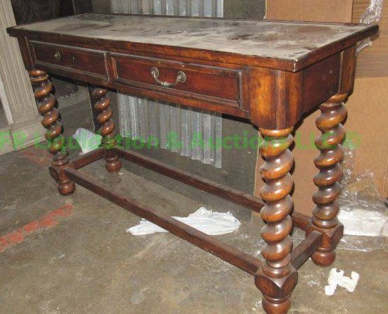 lot 312 image: Vintage style rope twist legs couch table, 32 x 54 x 16