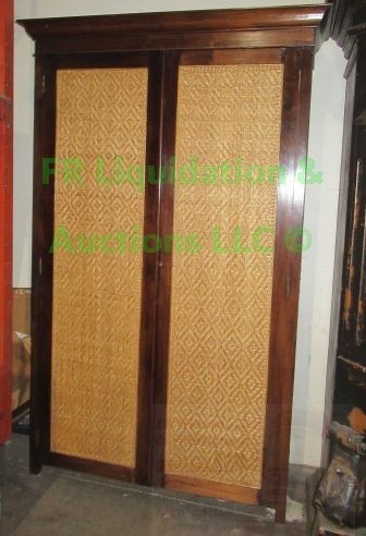 lot 330 image: Storage armoire with rush weave doors and wood frame, 84 x 48 x 15