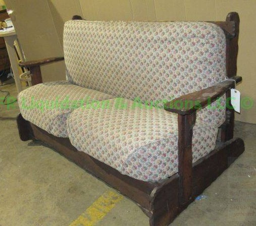 lot 350 image: Retro wood frame cushioned love seat