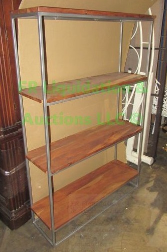 lot 352 image: Metal frame solid wood shelves display unit, 56 x 36 x 11