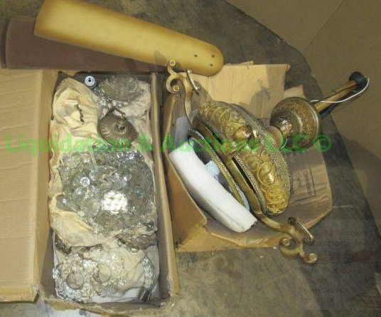 lot 355 image: Vintage chandelier crystals and antique style ceiling fan