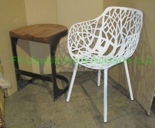lot 356 image: Made in Italy barrel chair and wood & metal stool