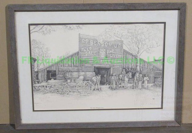 lot 383 image: Framed pen & ink print M. Nell Young artist signed numbered 9400, 33 x 25