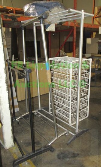 lot 395 image: Wire storage drawer rack and 3 clothing racks