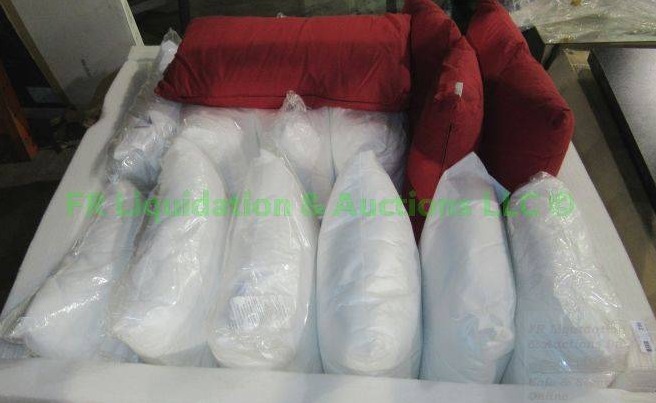 lot 399 image: Janus Et Cie throw pillows and Restoration Hardware pillows unused