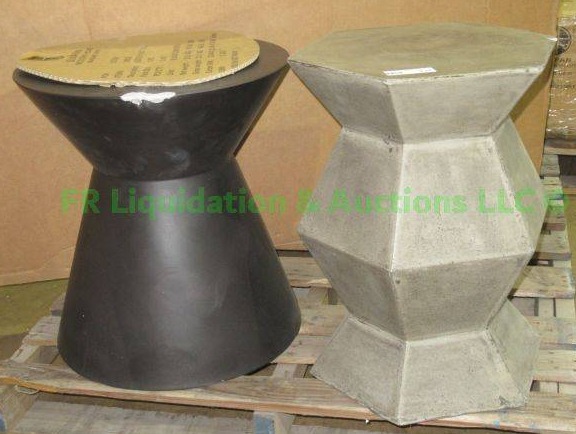 lot 431 image: Sunpan modern home Astley concrete end tables, both have chips, 20 tall