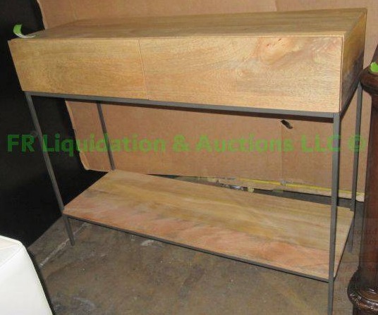 lot 452 image: European style solid wood metal trim double drawer side buffet, 42 x 13 x 34