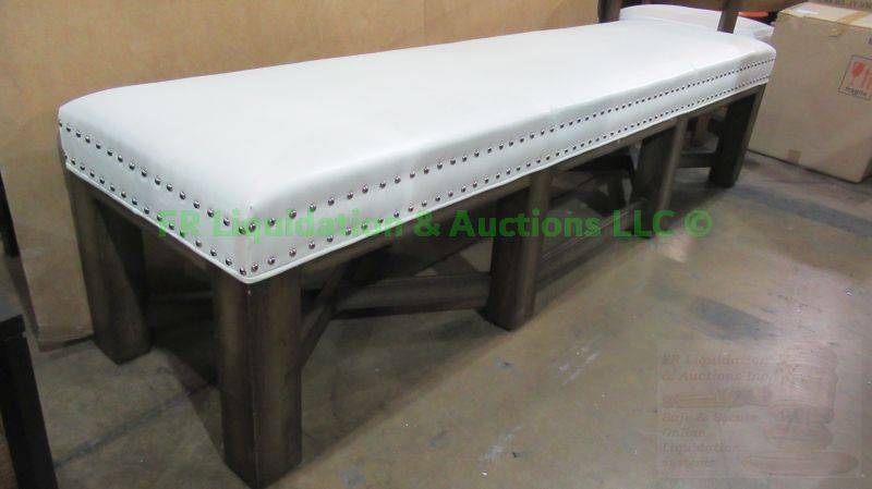 lot 504 image: Modern style solid wood base vinyl seat entry hall bench, 75 x 19 x 18