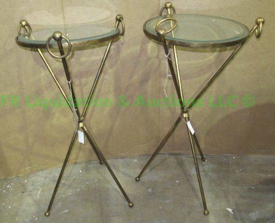 lot 509 image: Uttermost glass top metal frame accent side tables, 28 tall x 19 wide, 2 count