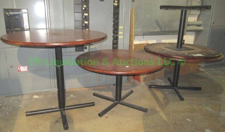 lot 253 image: Wood Goods Industries, Wood top metal base adjustable occasional tables