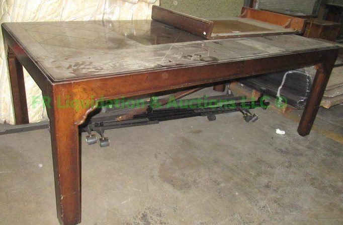 lot 583 image: Wood dining table with leaf, 80 x 42 x 29