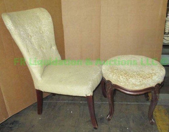 lot 612 image: Antique accent chair and foot stool