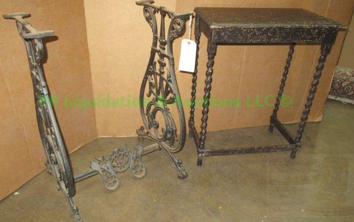 lot 627 image: Antique Westinghouse treadle sewing machine base & rope twist accent table