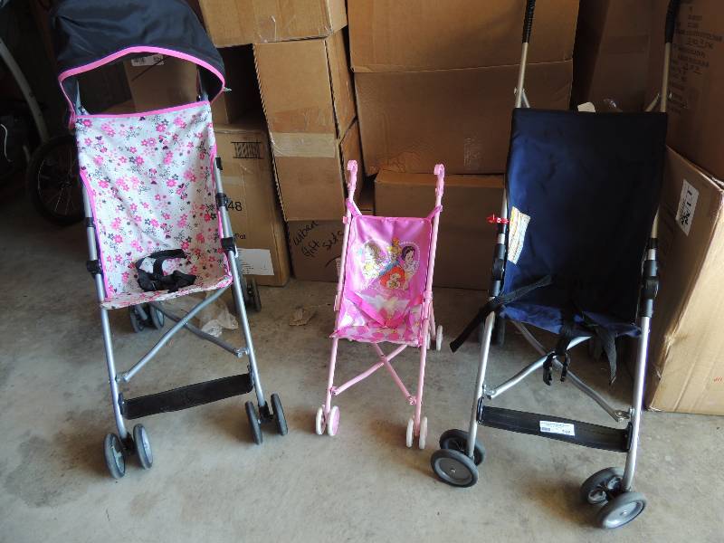 lot 708 image: Baby doll stroller, 2 toddler strollers (Minnie mouse and blue)