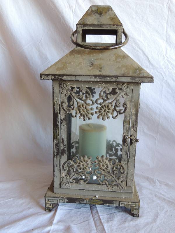 lot 742 image: Metal Lantern  candle stand with handle - 20 tall