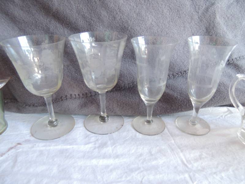 lot 794 image: glassware   most are etched or wheel cut - wine, tea, champagne. pitchers and more