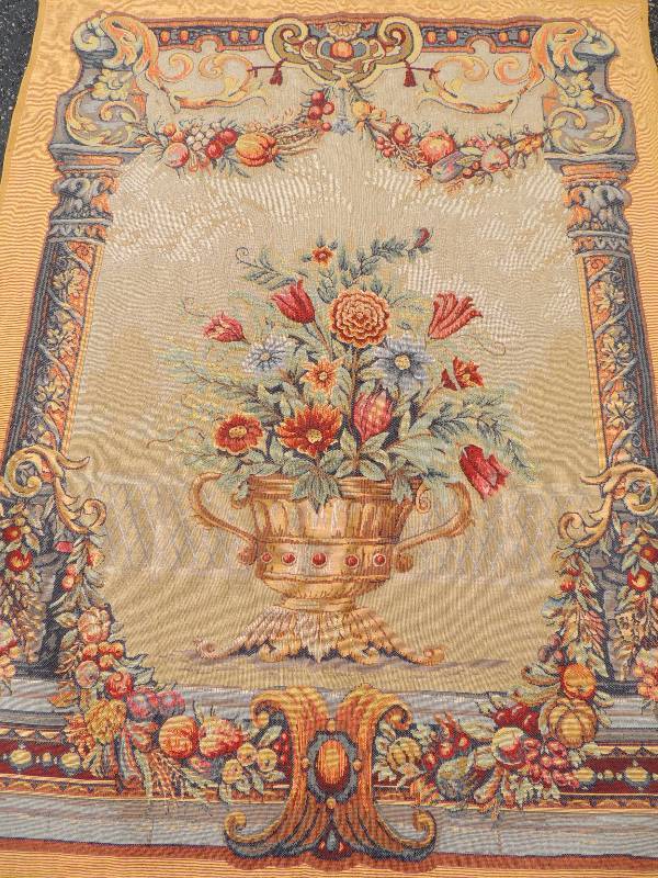 lot 815 image: Tarbin Beaumesnil inspired from 18th century painting tapestry  47 x 36 made in france and small 45 round rug