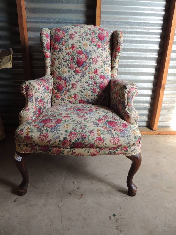 lot 687 image: EASY CHAIR Queen Anne style - FLORAL PATTERN- FIRM & VERY COMFORTABLE