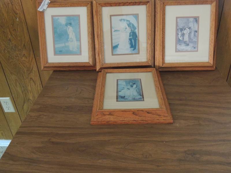 lot 948 image: 4 -  12 x 11  pictures wooden frames women and children