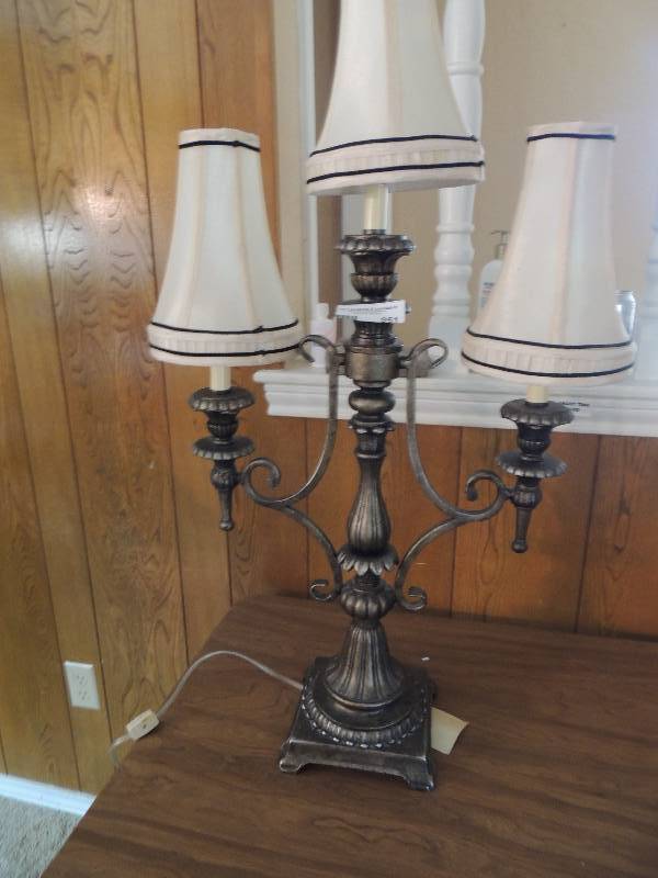 lot 951 image: SILVER  LAMP WITH 3 SHADES