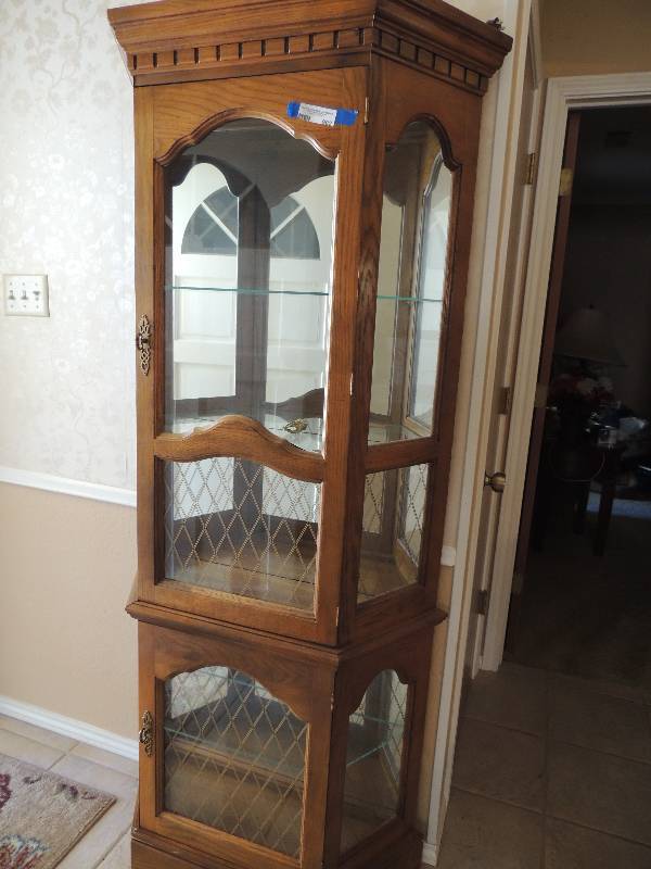 lot 902 image: Curio cabinet with glass shelves 73.75 tall x 30.25 width x 1deep x 11.5  inside deep