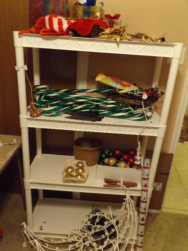 lot 914 image: Light up green candy canes x 9 and Christmas balls & MORE  ( shelf not included)
