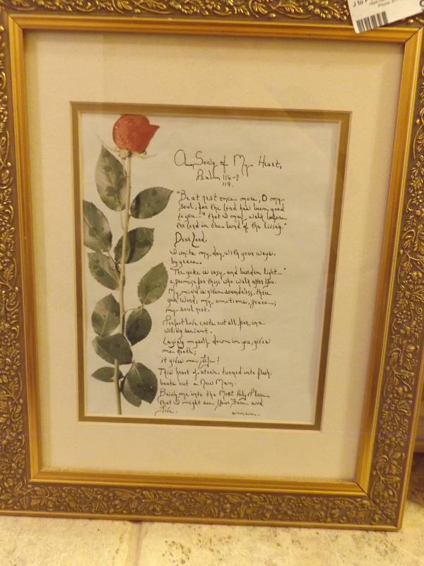 lot 928 image: Print of Song of My Heart Psalm 116-7 Gold frame 17x14 and Only One Mother poem 17x12