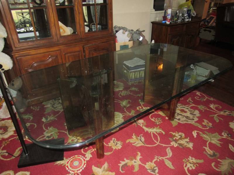 lot 13 image: ITALIAN MADE 2 PIECE BRASS BASE WITH BEVELED GLASS TOP DINING TABLE MATCHES LOT 12 MEASURES APPROX. 83 X 47 X 29 VERY COSTLY BASE AND TABLE