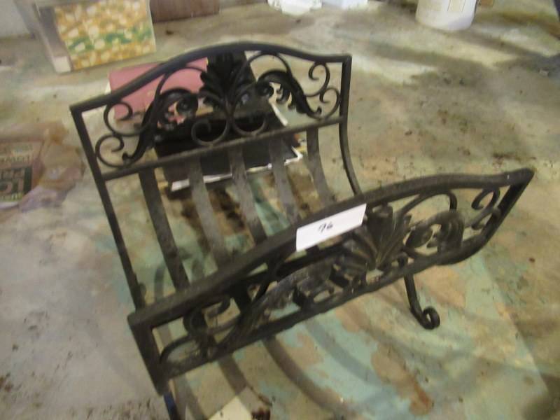 lot 76 image: IRON WOOD RACK MEASURES 18 15 X 17