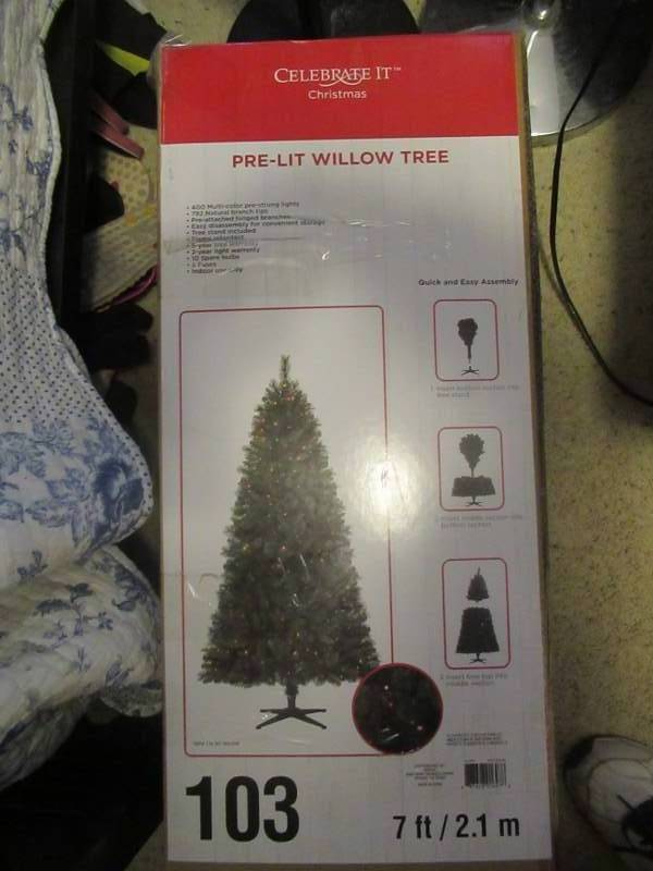 lot 114 image: CELEBRATE IT PRE-LIT 7FT CHRISTMAS TREE AND MORE