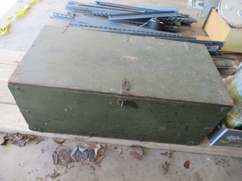 lot 124 image: WOOD FOOT LOCKER MEASURES 32 X 16 X 13