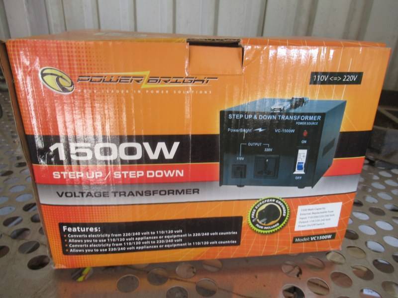 lot 129 image: POWER BRIGHT 1500WATT VOLTAGE TRANSFORMER MODEL# VC1500W WITH STEP UP  STEP DOWN UNUSED IN BOX