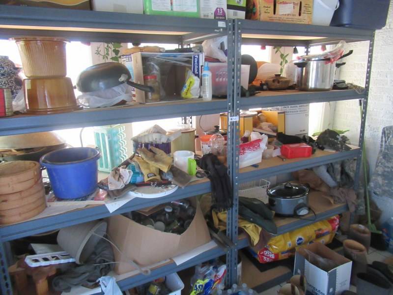 lot 159 image: 2 LARGE METAL SHELVING RACKS CONTENTS NOT INCLUDED MEASURE 48 X 24 X 72