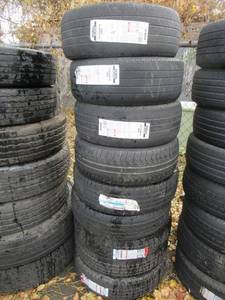 lot 15 image: COOPER, SUMITOMO AND DORAL TIRESIN ASSORTED 16 SIZES TOTAL COUNT 8 USED TIRES