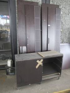 lot 56 image: WOOD CABINET 47 X 16 X 29 AND WOOD DOORS 86 TALL