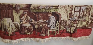 lot 144 image: Tapestry with Fringe & Wrought Iron Hanging Bar