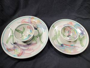 lot 82 image: Signed Pottery Chip & Dip Servers