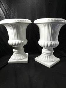 lot 96 image: White Ceramic Urns with Square Base