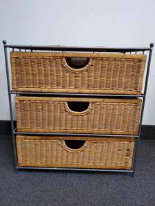 lot 97 image: Wicker & Metal 3 Drawer Cabinet