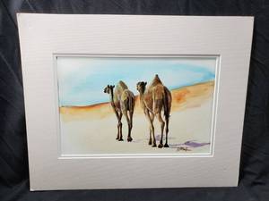 lot 115 image: Randy Groden Watercolor Painting Oman Camels