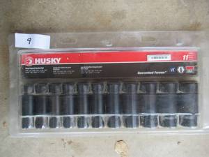 lot 9 image: HUSKY 12 DEEP IMPACT SOCKET SET 11 PIECES SIZES 716, 12, 916, 58, 1116, 34, 1316, 78, 1516, 1, 1 116 GUARANTEED FOREVER