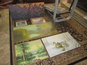 lot 109 image: WILDLIFE ART INCLUDING R. WESLERY 2 DUCKS SWIMMING, 2 RIVER SCENES, WILD FLOWERS AND MORE