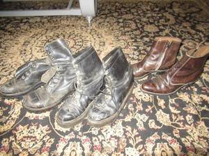 lot 111 image: CUSTOM MADE MENS LEATHER BOOTS WITH SIDE ZIPPER SIZE 7 12 AND 2 PAIR MILITARY ISSUED COMBAT BOOTS FROM VIETNAM ERA