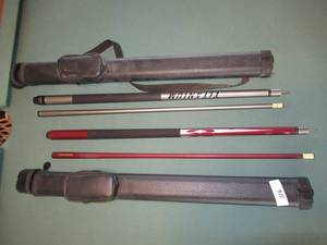 lot 116 image: 2 HALEX 2 PIECE POOL CUE STICKS ONE IS TITANIUM AND THE OTHER IS GRAPHITE IN CASES EXCELLENT CONDITION