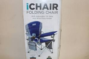 lot 53 image: iChair Folding Chair w Wine Glass Holder and Tilt Table