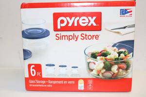 lot 89 image: Pyrex 6pc Glass Storage Containers NEW