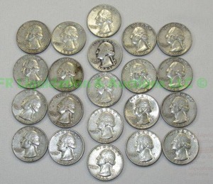 lot 2 image: Silver pre-1965 Washington quarters, 21 count