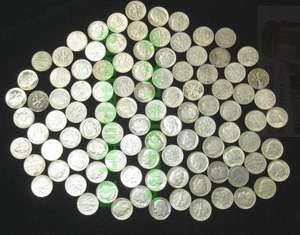 lot 21 image: Silver pre 1965 Roosevelt dimes, conditions vary per lot, 100 count