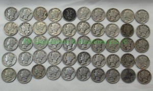 lot 73 image: Silver pre 1965 Mercury dimes, conditions vary per lot, 50 count