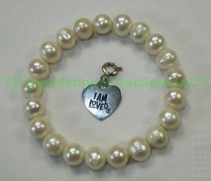 lot 50 image: Freshwater Cultured Pearl, I Am Loved Silver Bracelet